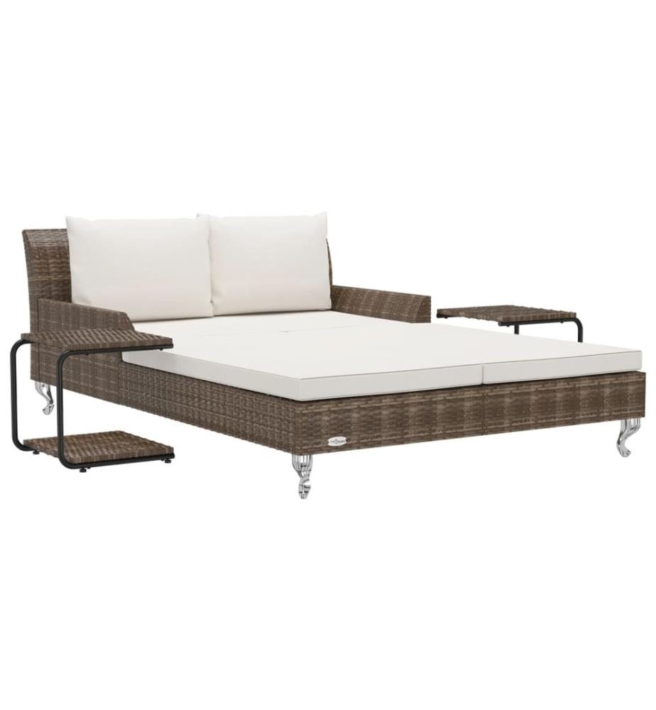 Chaise longue à 2 places avec coussins Résine tressée Marron