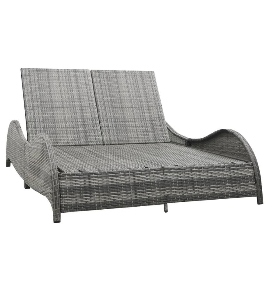 Chaise longue double avec coussin Résine tressée Anthracite