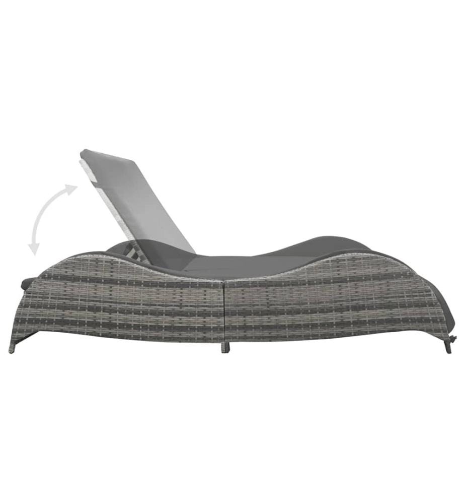 Chaise longue double avec coussin Résine tressée Anthracite