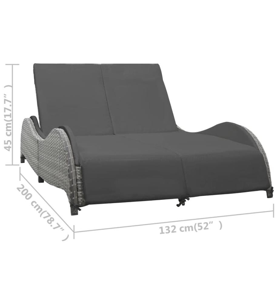 Chaise longue double avec coussin Résine tressée Anthracite