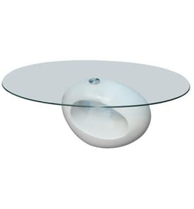 Couchtisch mit ovaler Glasplatte Hochglanz Weiss