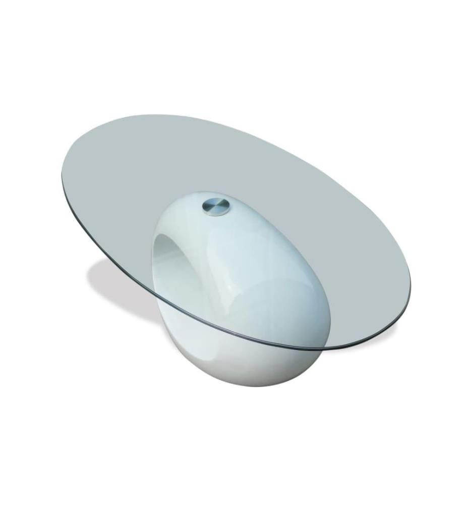 Couchtisch mit ovaler Glasplatte Hochglanz Weiss