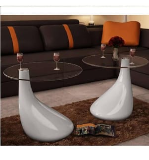 Beistelltische mit runder Glasplatte 2 Stk. Hochglanz Weiss