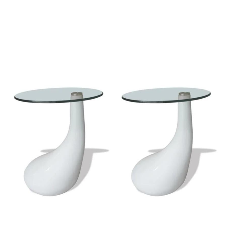 Beistelltische mit runder Glasplatte 2 Stk. Hochglanz Weiss