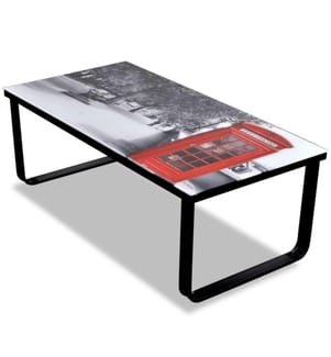 Couchtisch mit Telefonzelle-Motiv Glasplatte