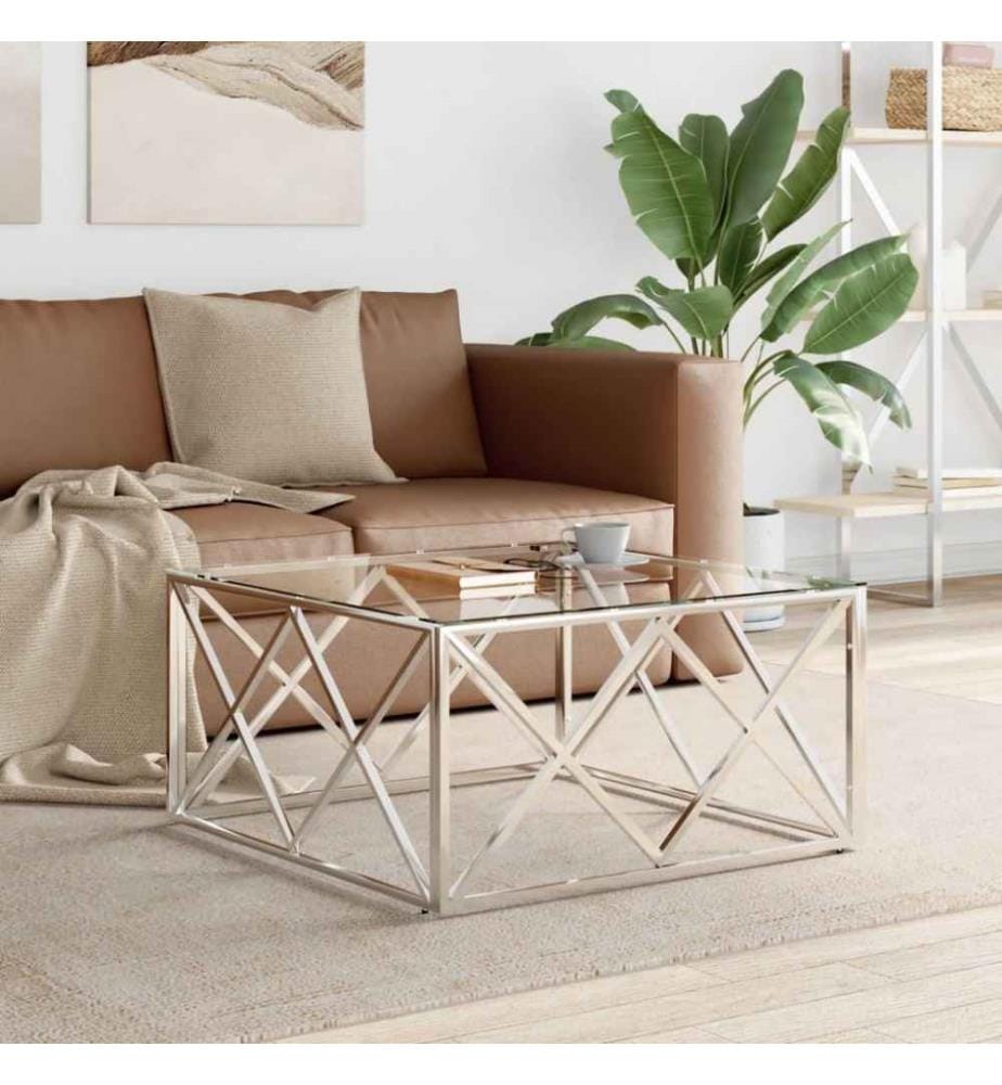 Couchtisch 80x80x40 cm Edelstahl und Glas