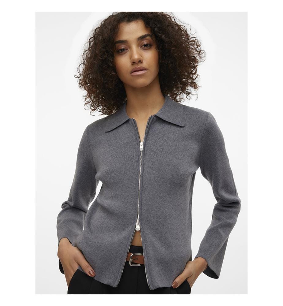 Strickjacke - Dunkelgrau Melange