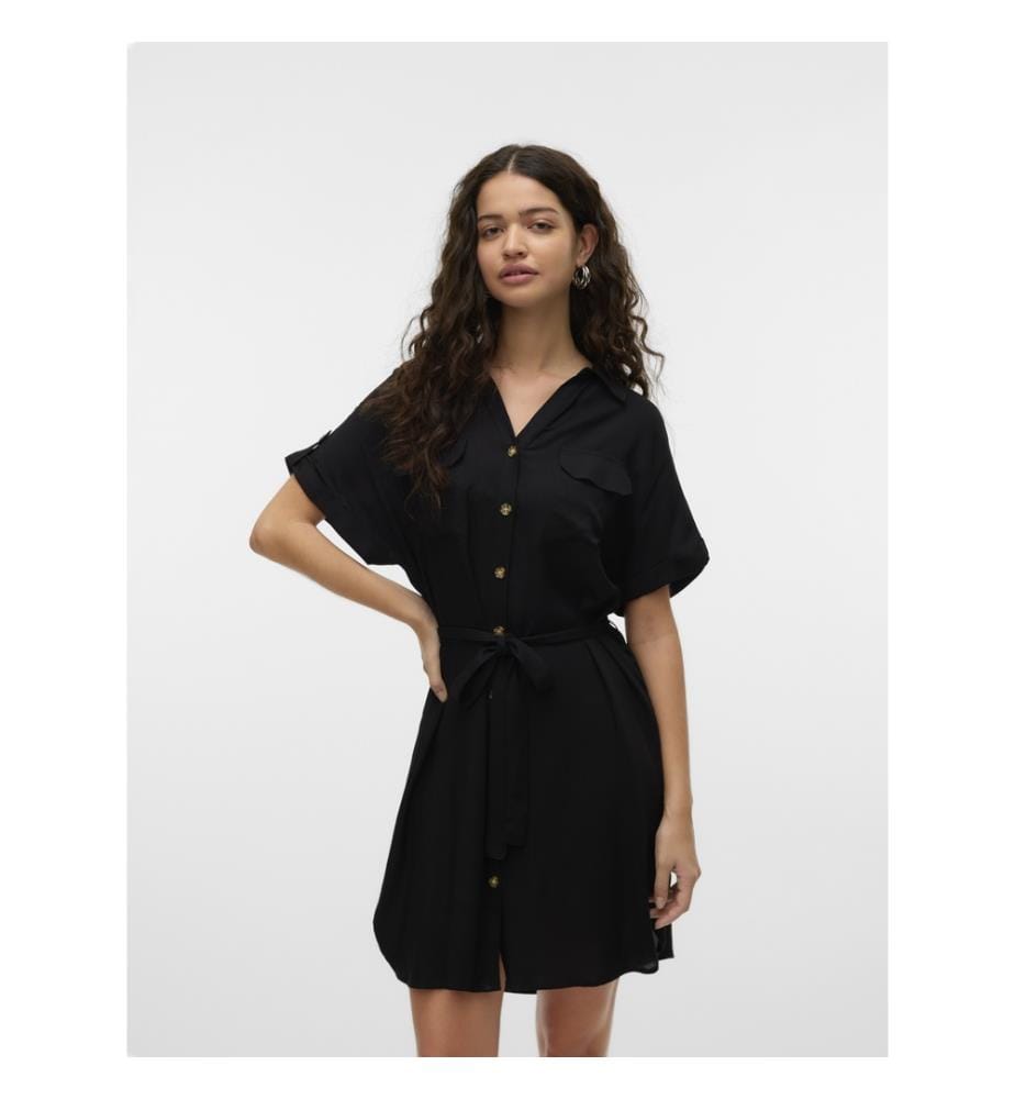 Kurzes Bumpy-Kleid - Schwarz