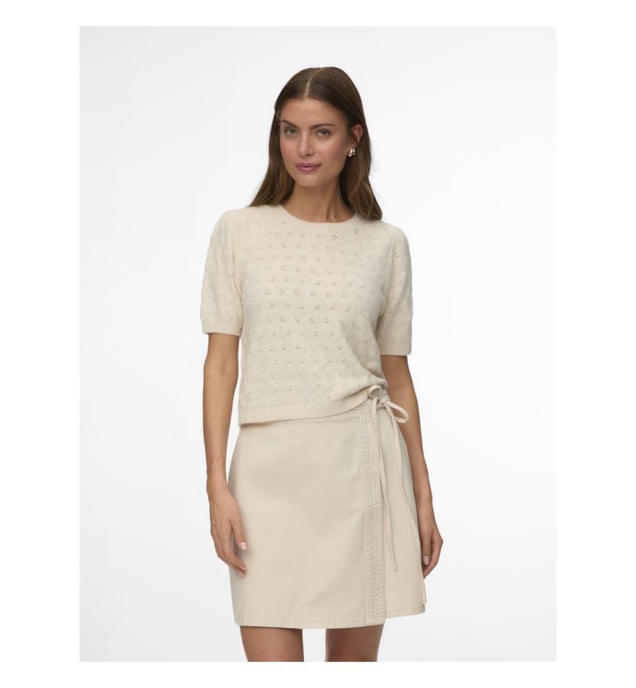 Top mit Rundhalsausschnitt 2/4 Midi - Weiss