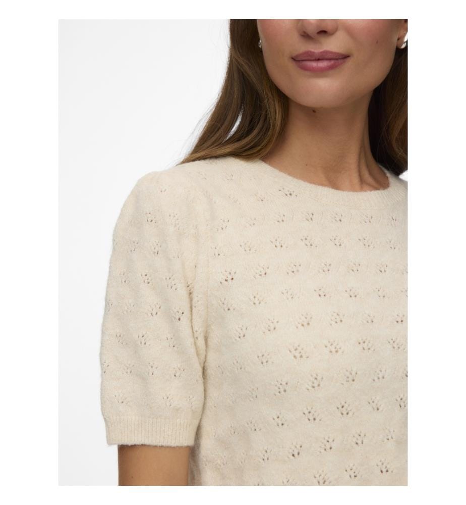 Top mit Rundhalsausschnitt 2/4 Midi - Weiss