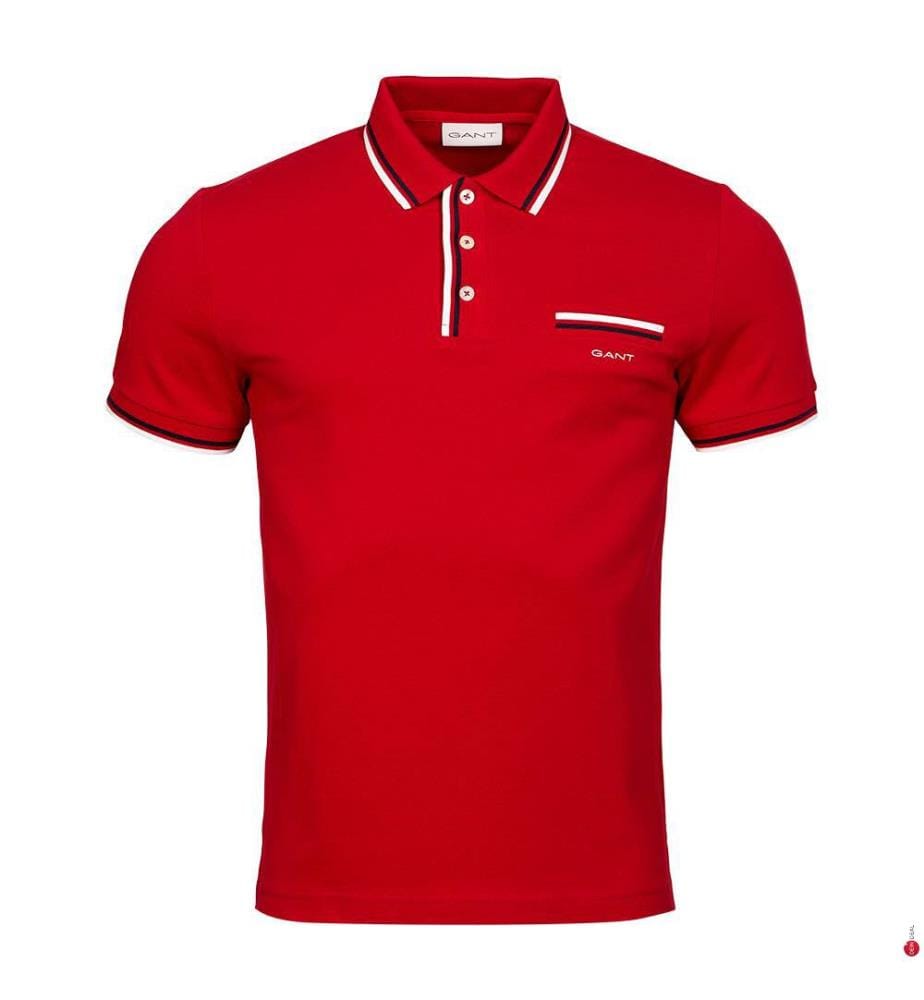 Zweifarbiges Piqué-Poloshirt - Rubinrot