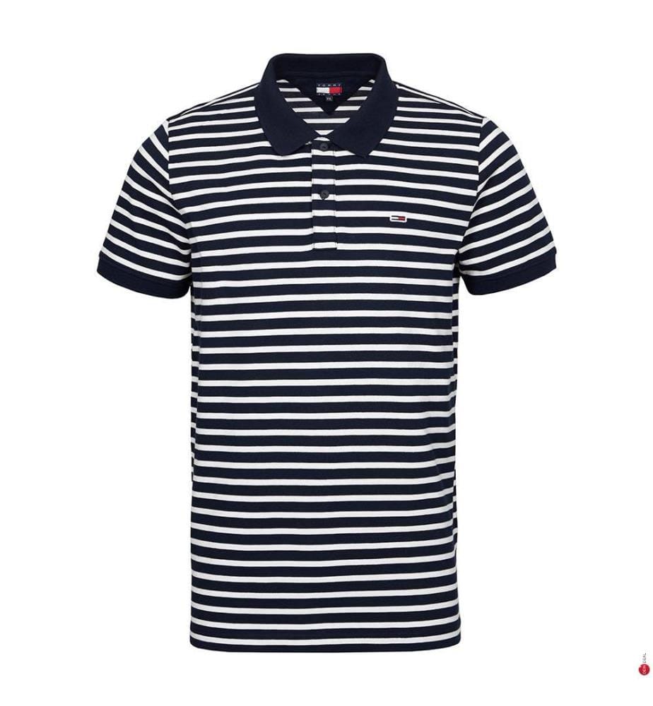 Placket Slim Fit Polo-Shirt - Dark Night Navy und Ecru