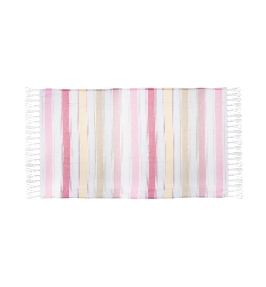 KOOR - Serviette de plage 90 x 180 cm, rose/blanc