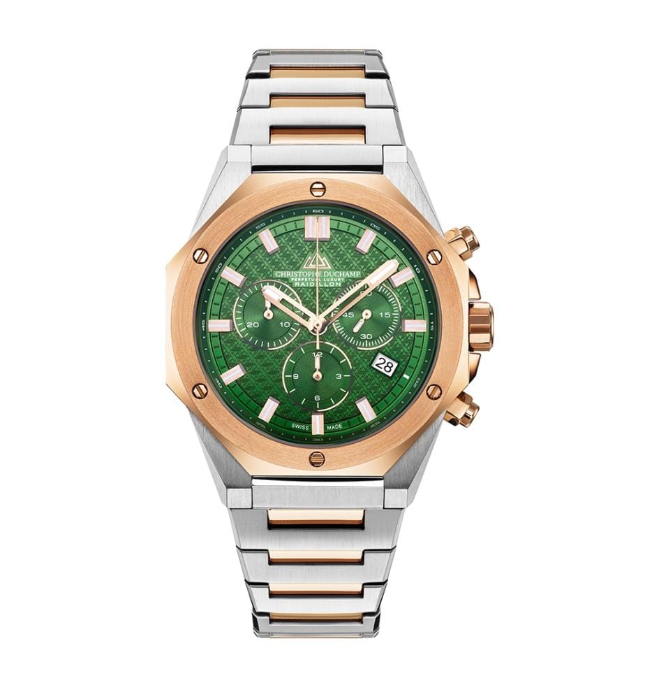 Raidillon Chrono Swiss Made Ronda 5030.D Uhr - Grün und Silber/Rose Gold