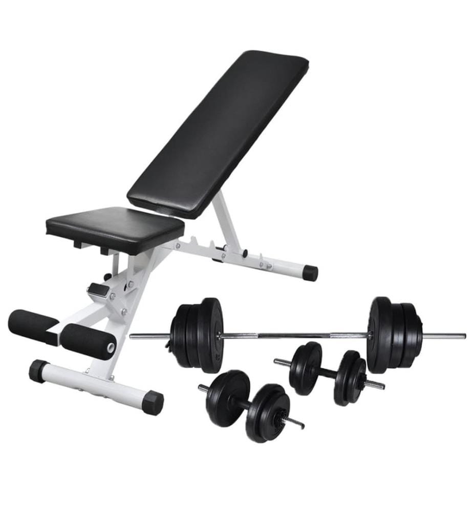 Hantelbank mit Lang- und Kurzhantel-Set 60,5 kg