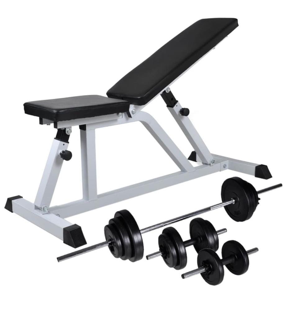 Hantelbank mit Lang- und Kurzhantel-Set 30,5 kg