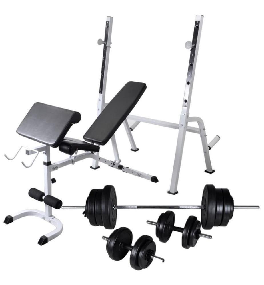 Hantelbank mit Ablage, Langhantel und Kurzhantel-Set 60,5 kg