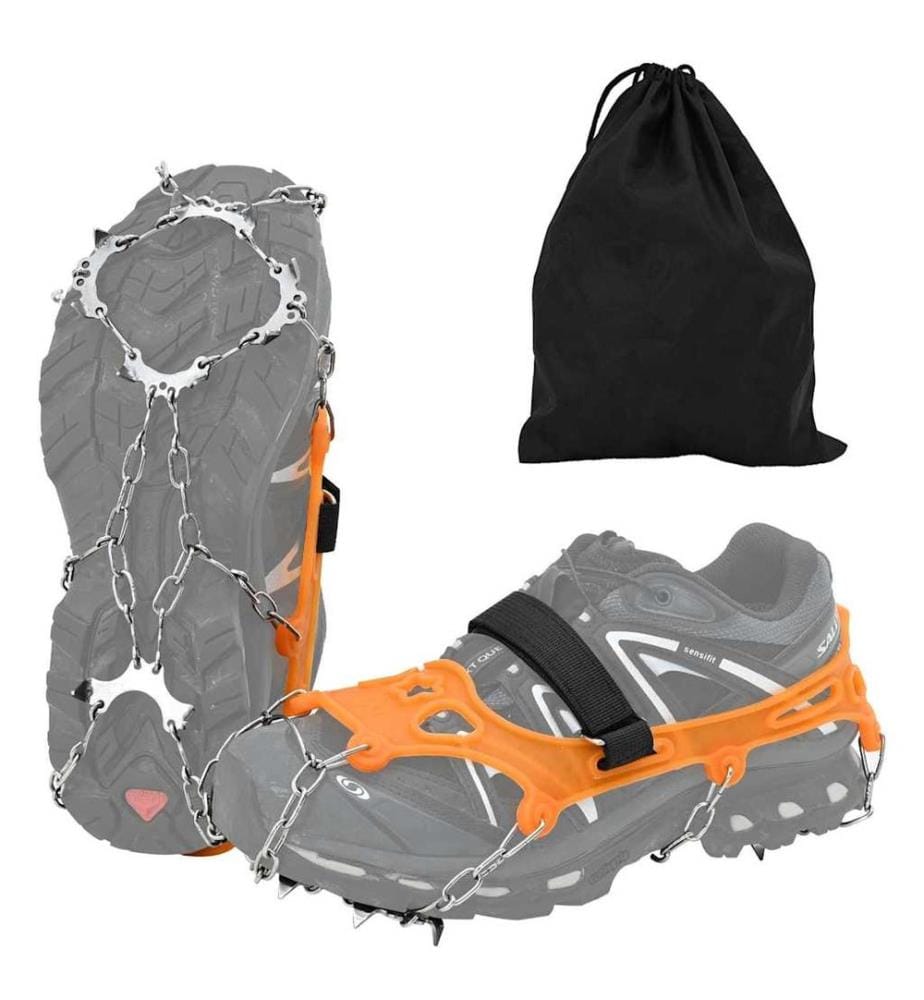 Eiskrallen für Schuhe mit 10 Spikes Orange S Edelstahl