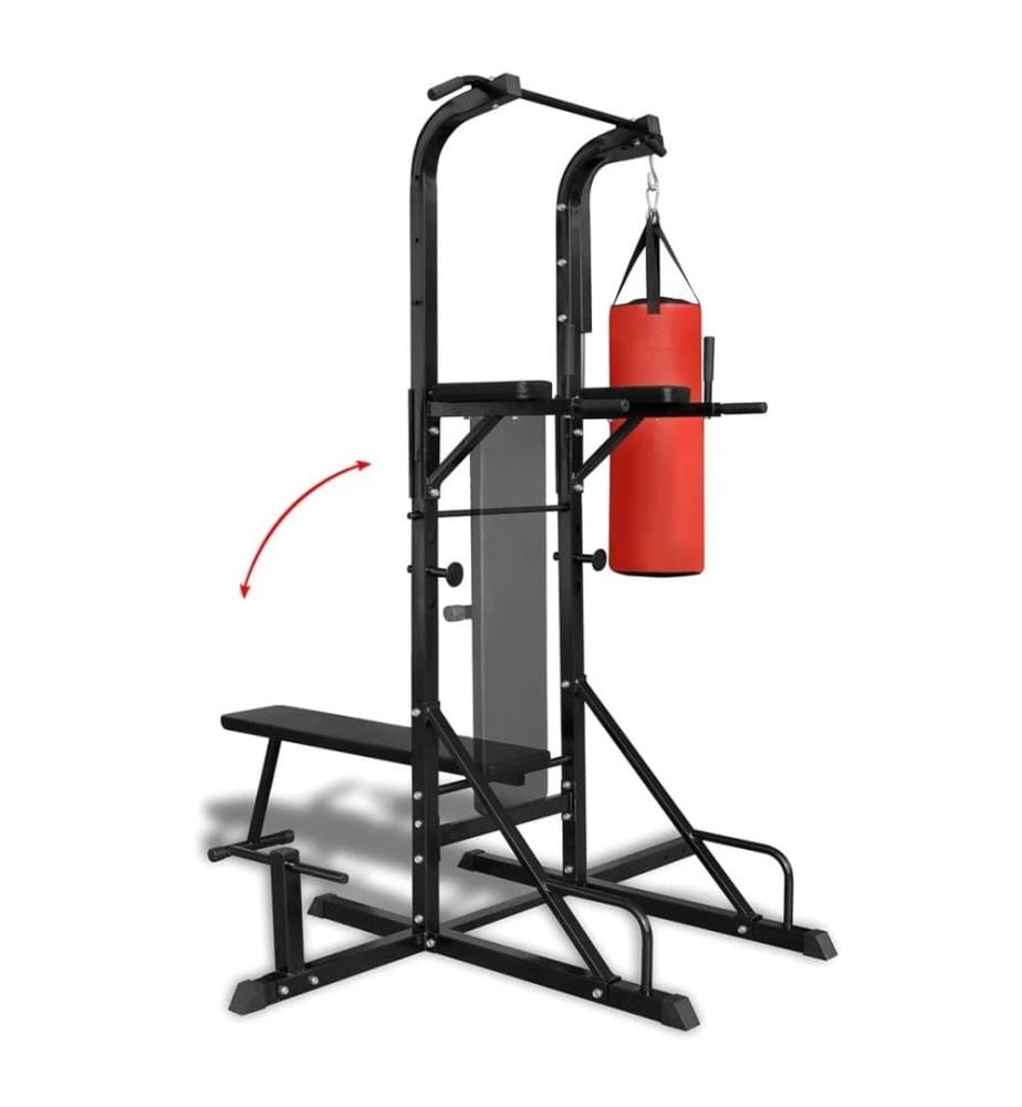 Fitness Kraftturm mit Trainingsbank und Boxsack