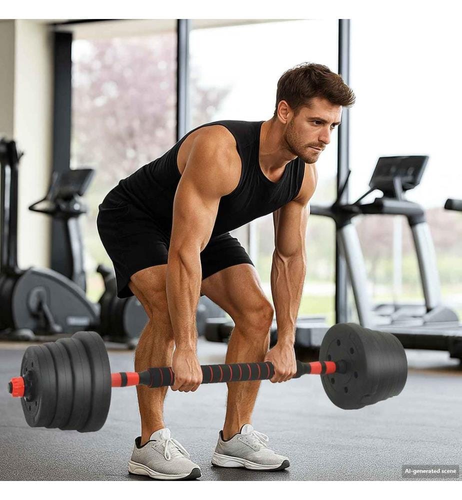 Set manubri 2-in-1 40kg Nero e Rosso Cemento e sabbia di ferro