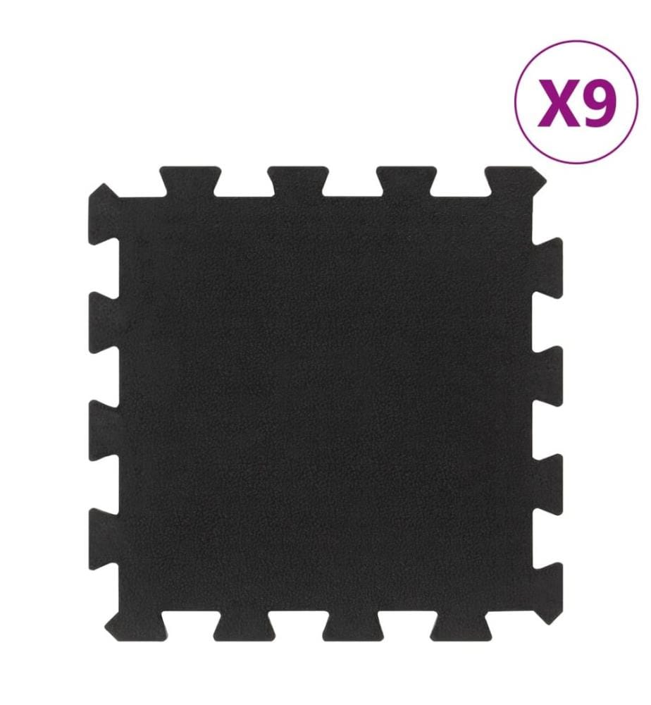 Piastrelle per pavimento in gomma 9 pezzi nero 16 mm 30x30 cm