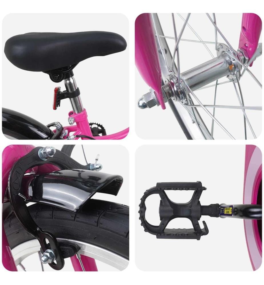 Bicicletta per bambini da 18 pollici per bambini da 5 a 7 anni rosa nero