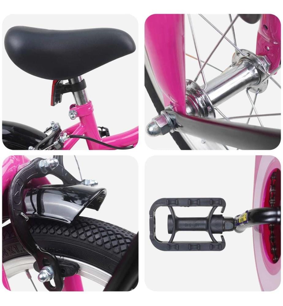 Bicicletta per bambini da 14 pollici per bambini da 3 a 5 anni rosa e nero