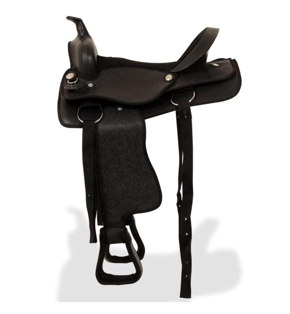 Western-Sattel, Halfter & Brustblatt Echtleder 15" Schwarz