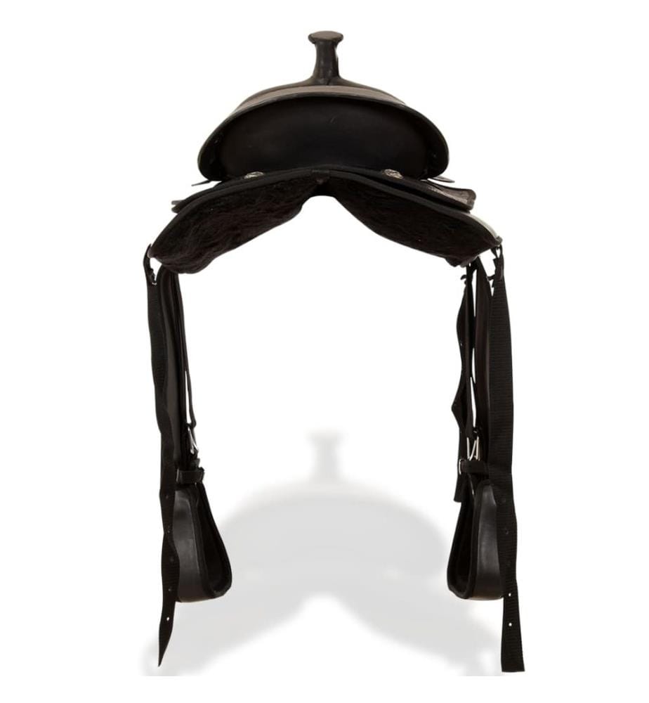 Western-Sattel, Halfter & Brustblatt Echtleder 15" Schwarz