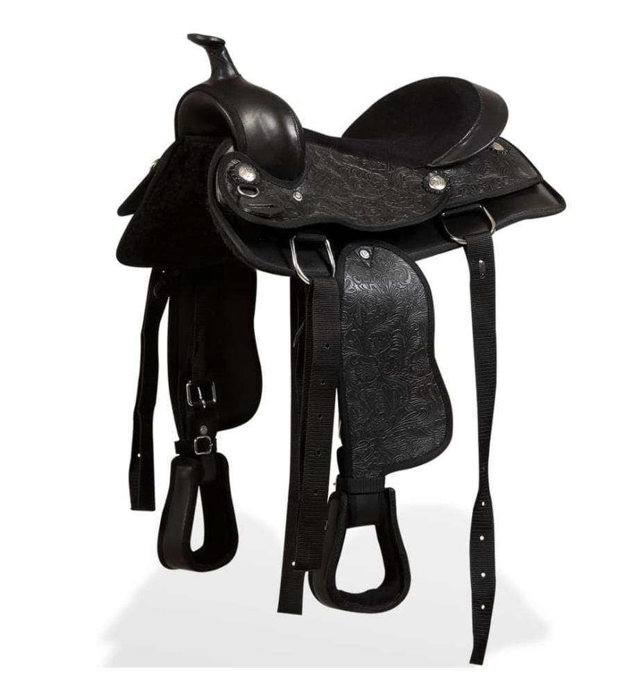 Selle, bridon et col de poitrine Cuir véritable 13 po Noir