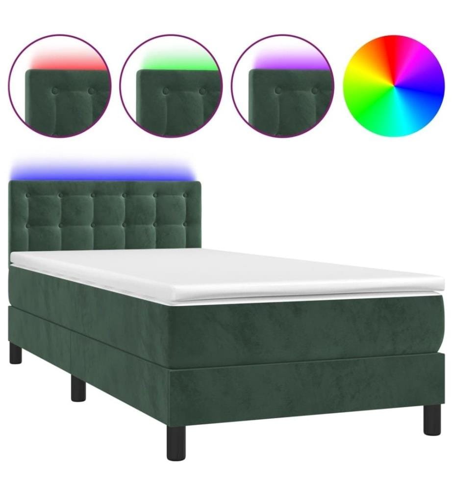 Boxspringbett mit Matratze & LED Dunkelgrün 100x200 cm Samt