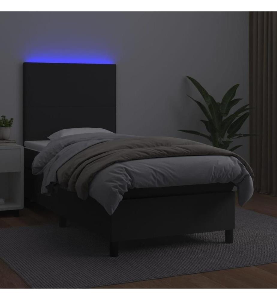 Sommier tapissier avec matelas et LED Noir 90x200 cm Similicuir