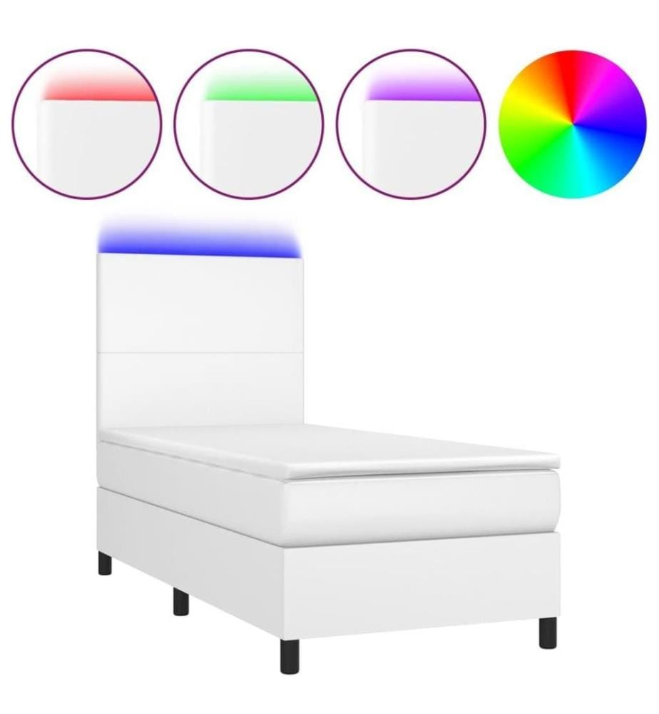 Boxspringbett mit Matratze & LED Weiss 90x200 cm Kunstleder