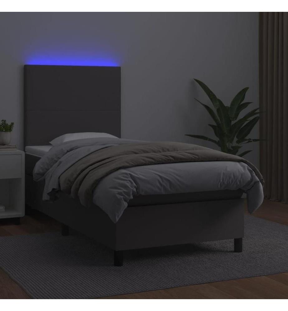 Sommier tapissier avec matelas et LED Gris 90x200 cm Similicuir