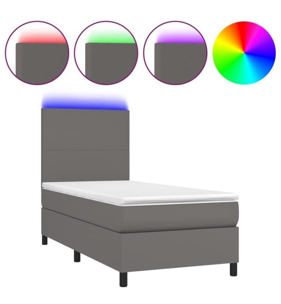 Boxspringbett mit Matratze & LED Grau 100x200 cm Kunstleder