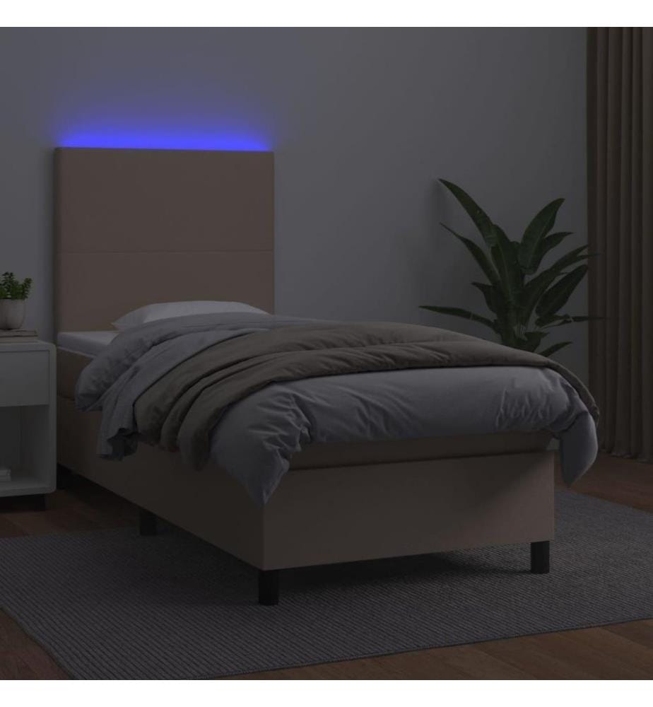 Sommier tapissier matelas LED Cappuccino 100x200 cm Similicuir