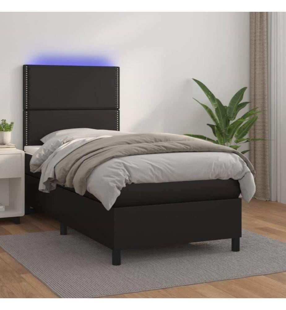 Boxspringbett mit Matratze & LED Schwarz 90x190 cm Kunstleder