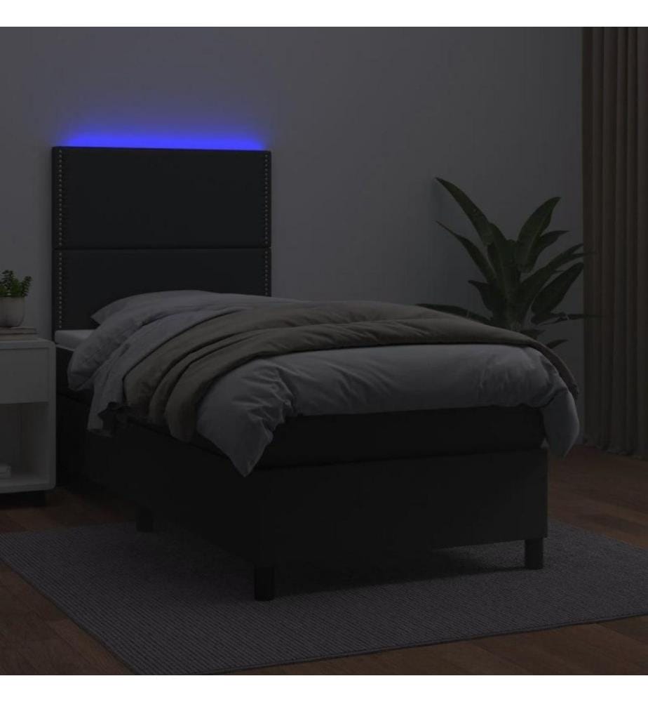 Boxspringbett mit Matratze & LED Schwarz 90x190 cm Kunstleder