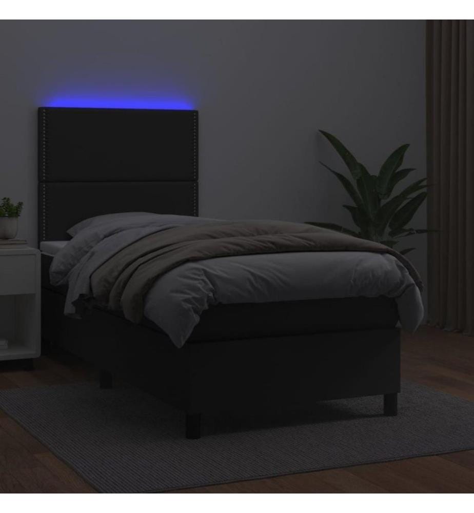 Boxspringbett mit Matratze & LED Schwarz 90x200 cm Kunstleder