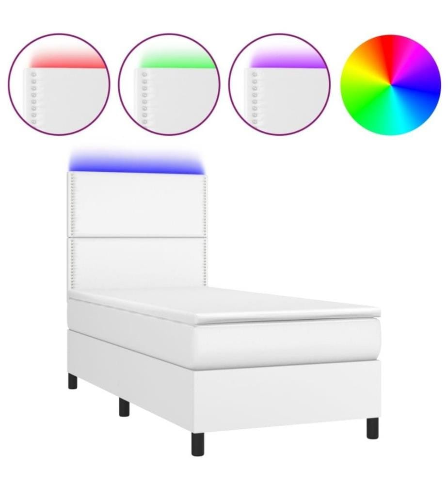 Boxspringbett mit Matratze & LED Weiss 100x200 cm Kunstleder