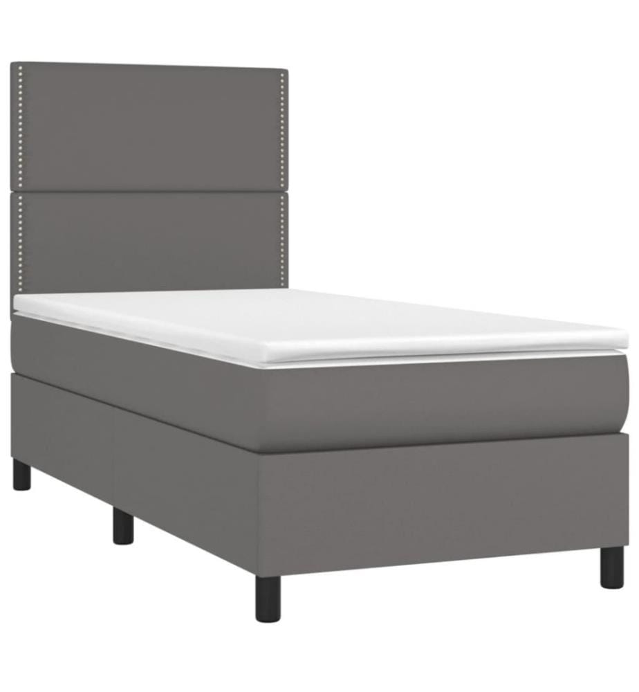 Boxspringbett mit Matratze & LED Grau 100x200 cm Kunstleder
