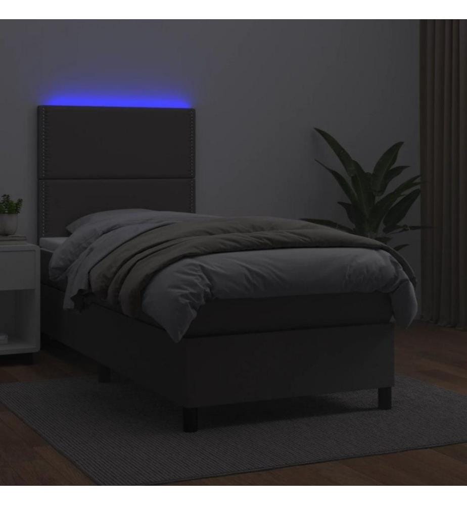 Boxspringbett mit Matratze & LED Grau 100x200 cm Kunstleder