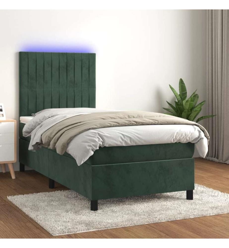 Sommier à lattes de lit matelas LED Vert foncé 90x190cm Velours