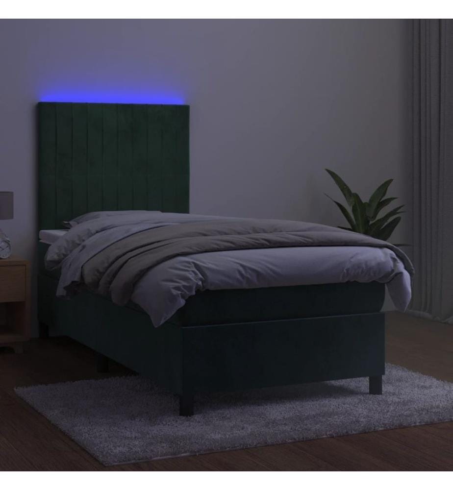 Sommier à lattes de lit matelas LED Vert foncé 90x190cm Velours