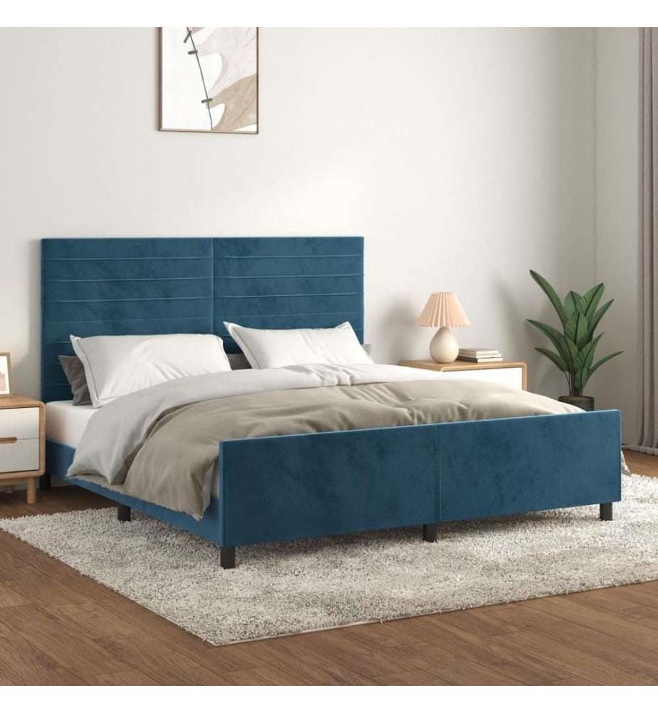 Cadre de lit avec tête de lit Bleu foncé 180x200 cm Velours