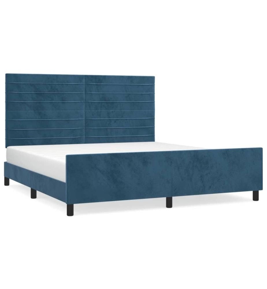 Cadre de lit avec tête de lit Bleu foncé 180x200 cm Velours