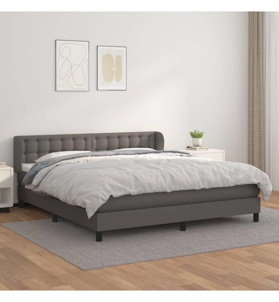 Boxspringbett mit Matratze Grau 180x200 cm Kunstleder