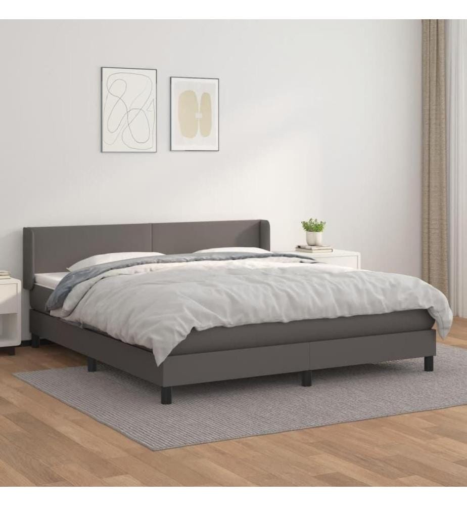 Boxspringbett mit Matratze Grau 180x200 cm Kunstleder