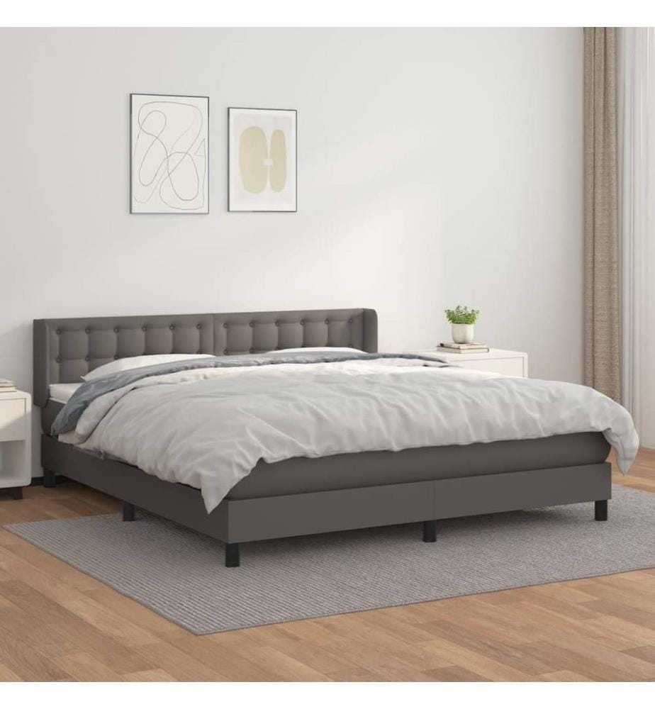 Boxspringbett mit Matratze Grau 180x200 cm Kunstleder