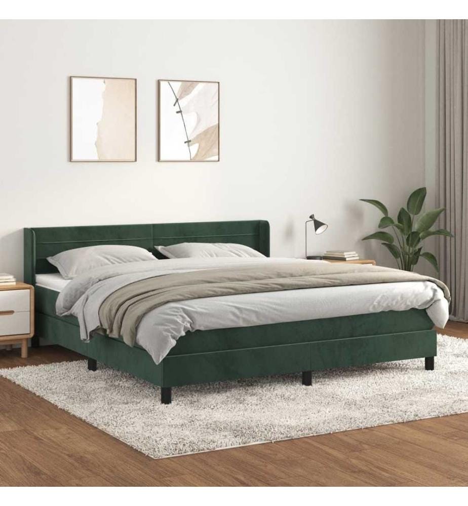 Lit à sommier tapissier et matelas Vert foncé 180x200cm Velours